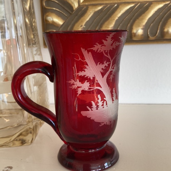 Antique Etched Glass w Stag - Picture 4 of 9